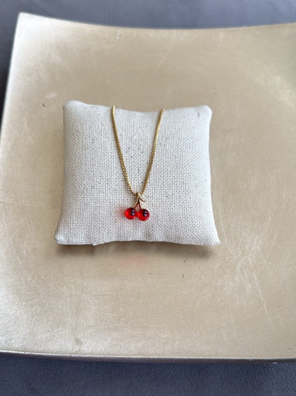 Gold Chain Cherry Pendant Necklace in Red Brand New